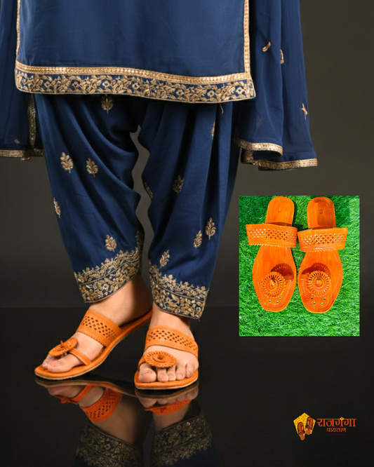 Ladies Angtha Patta Orange Kolhapuri Chappal