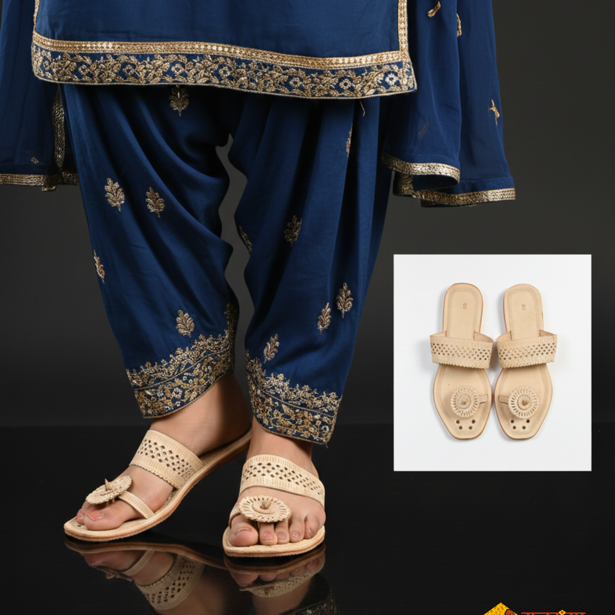 Ladies Angtha Patta White Kolhapuri Chappal