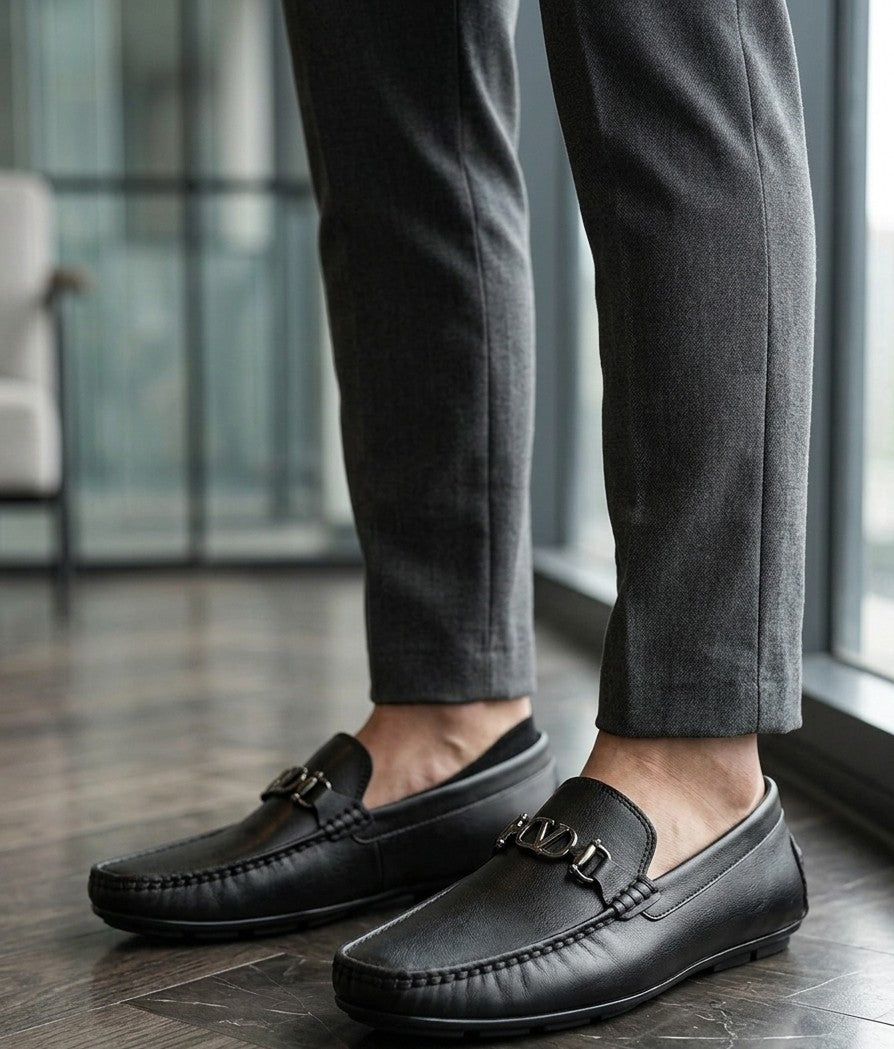 TopLine-Leather Loafers- Black