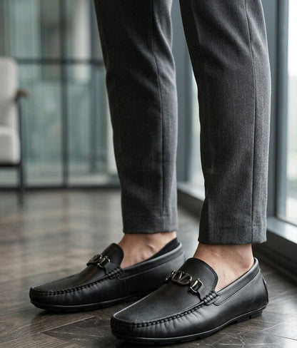 TopLine-Leather Loafers- Black