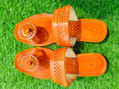 Ladies Angtha Patta Orange Kolhapuri Chappal